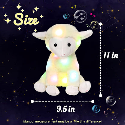 Hopearl LED Musical Stuffed Lamb Lighting Up Sheep Singing Plush Toy Adjustable Volume Lullaby Animated Soothe Birthday Gifts for Kids Toddler Girls, Beige, 11''