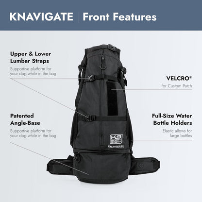 K9 Sport Sack Knavigate - Medium, Midnight Black - Ideal for Dogs with 17-19” Back Length - Adjustable, Backpack-Style Carrier with Internal Frame & Padded Hip Belt