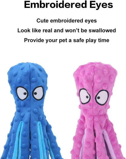 Dog Squeaky Toys Octopus - No Stuffing Crinkle Plush Dog Toys for Puppy Teething, Durable Interactive Chew Toys for Small, Medium and Large Dogs Training and Reduce Boredom, 2 Pack
