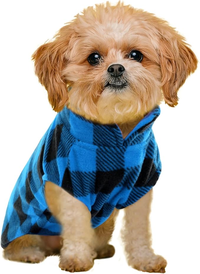 KAMA BRIDAL Spring Autumn Winter Coat Pullover Fleece Vest for Cats Small and Medium Dogs Thin Sweater Blue & Black Plaid (Blue, XS)