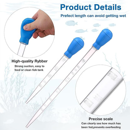 2Pcs Long Turkey Baster for Aquarium, with 2Pcs Feeding Long Tweezers Coral Feeder Kit for Aquarium Marine Fish Reef Aquatic Plant Spider Snake Lizard (Blue)