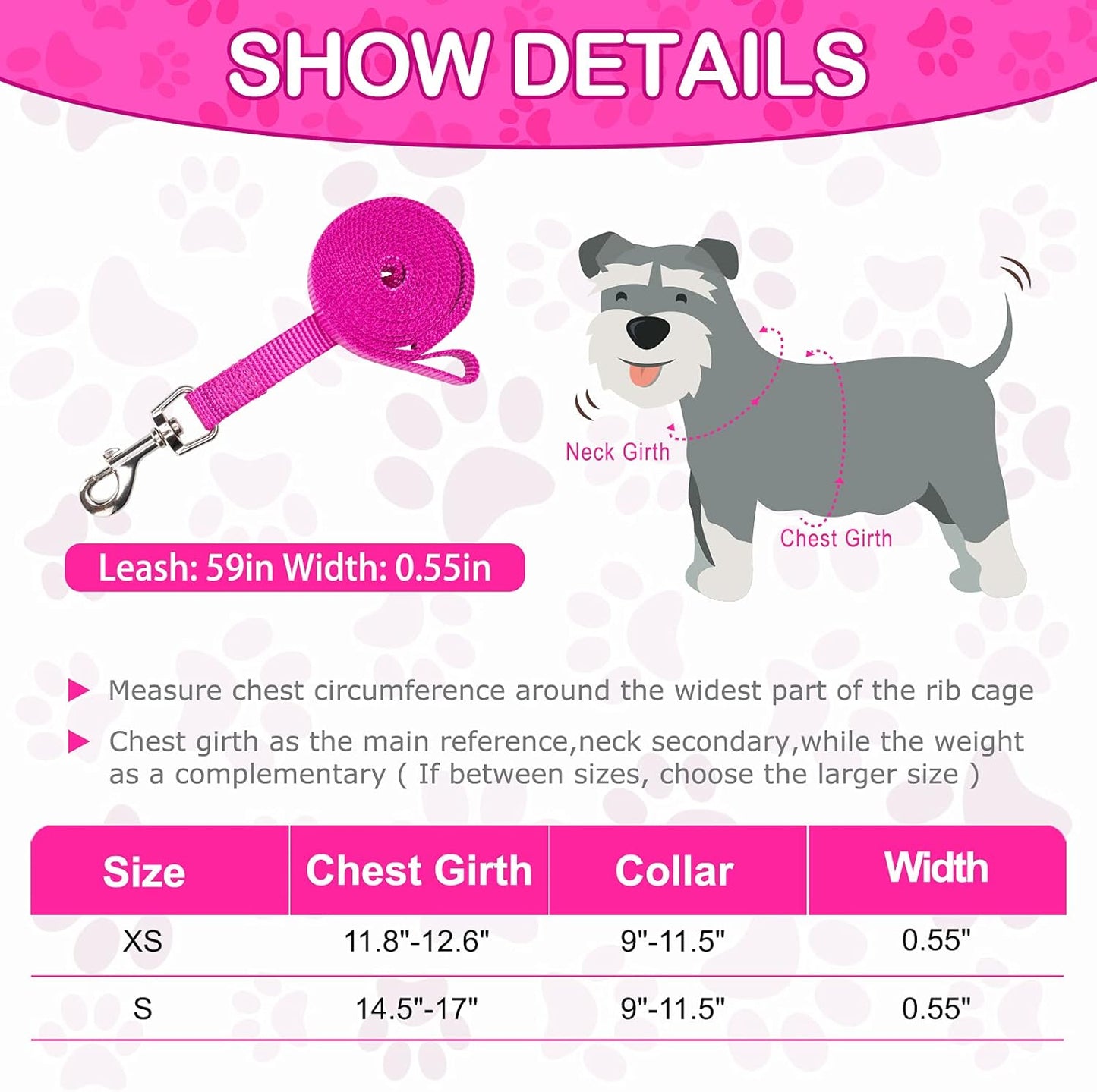 PUPTECK Adjustable Dog Harness Collar and Leash Set Step in No Pull Pet Harness for Small Medium Dogs Puppy and Cats Outdoor Walking Running, Soft Mesh Padded Reflective Vest Harnesses, Solid Pink S