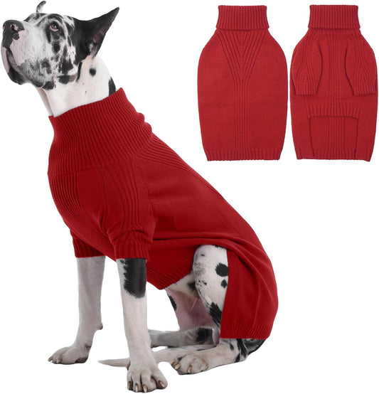 IECOii Great Dane Sweater,5XL Extra Large Sweater for Giant Breed Dogs in Winter,Turtleneck Cold Weather Knit Clothes,Machine Washable,Elastic Pullover for Saint Bernard,Mastiff (Red,XXXXXL)
