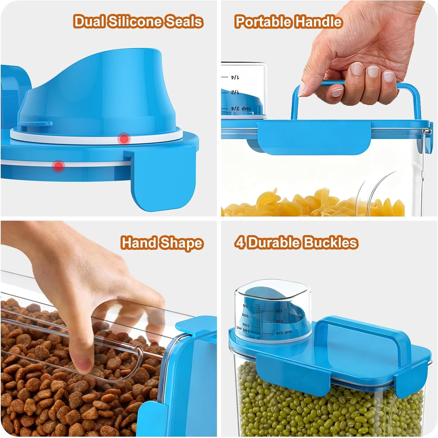 Dog Cat Food Storage Container, 5-7Lbs Pet Food Containers, Airtight Cat Food Container with Portable Handle & Measuring Cup, Small Animal Dry Food Dispenser for Dogs, Cats and Birds