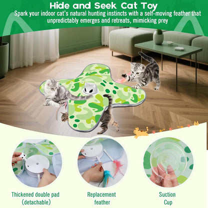 VIWIK Interactive Cat Toys for Indoor Cats, Hide and Seek Moving Feather Toy for Bored Adult Cats with Suction Cup & Cover, Automatic Kitten Wand Toy, Cat Enrichment Toys for All Breeds Green