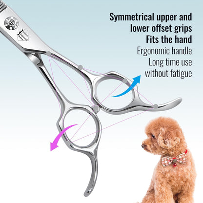 Professional Curved Thinning Scissors for Dog Grooming, 30-Degree Curvature, Japanese 440C for Trimming Dogs Cats and Other Pets face and paws (Curved Thinner)