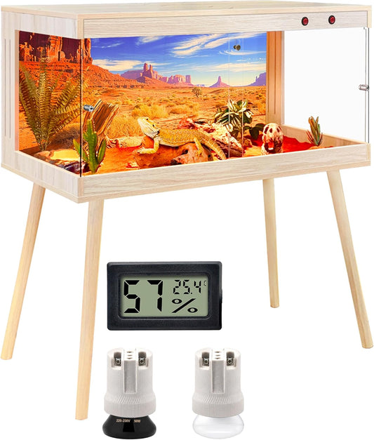 Royxen Tempered Glass Bearded Dragon Tank,33 Gallon Reptile Tank with Leg Stand,Built-in Lighting Reptile Enclosure Scartch-Proof Bearded Dragon Encloure for Chameleon,Snake,Lizard(Oak,32"x 16"x 16")