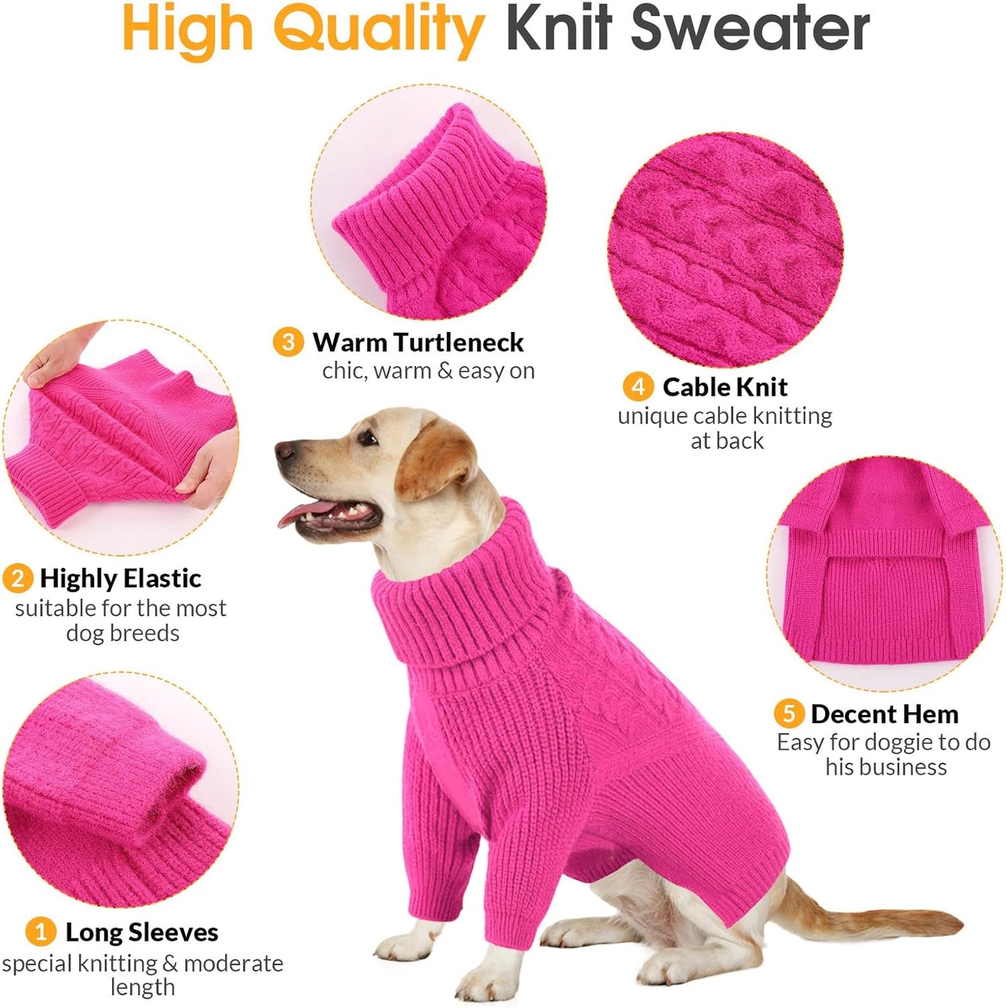 Queenmore XL Dog Sweater, Large Dog Sweaters for Dogs Girl or Boy, Extra Large Dog Christmas Sweater, Winter Big Dog Sweatshirt Knitwear, Pet Chunky Warm Coat for Small Medium Size Dogs, Fuchsia XL