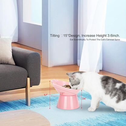Detachable Elevated Cat Bowls, 15° Tilted Raised Cat Food Bowl Anti-Vomiting,Whisker Friendly, Adjustable Pet Dishes Extra Wide for Protecting Spine, Adult Kitten (Pink
