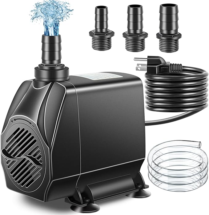 Submersible Pump, Small Fountain Pump with Tubing, Submersible Water Pump for Aquarium Fish Tank Indoor or Outdoor Pond Fountain Hydroponics Statuary (80W 1700GPH, No Led Light)