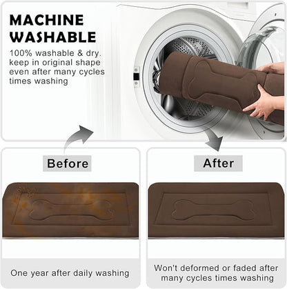 JoicyCo Dog Bed Soft Dog Crate Pad Mat for Medium/Large Dogs, 36 in Non-Slip Bottom Washable Dog Sleeping Mattress Pet Beds Cat Bed Kennel Pad, Dark Brown