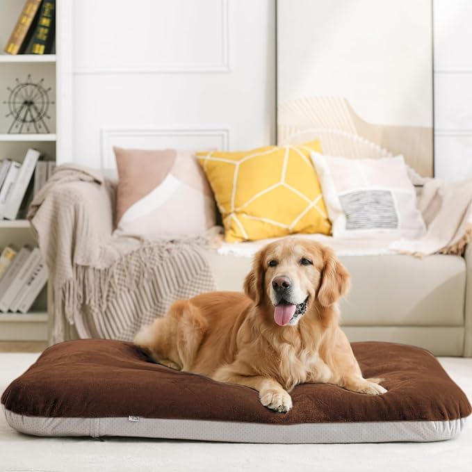 Magic Dog Super Soft Large Dog Bed Orthopedic Pet Beds 39 Inch Washable Anti Slip Dog Sleeping Mattress with Removable Cover, Dark Brown L