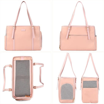 Fashion Dog Purse Pet Carrier Leather Bag for Small Dogs Cats Puppy, Portable Tote Bag Airline Approved Soft-Sided Carriers (Pink)