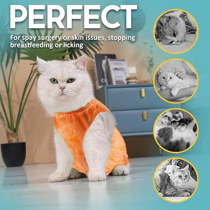 Avont Cat Recovery Suit - Kitten Onesie for Cats After Surgery, Cone of Shame Alternative Surgical Spay Suit for Female Cat, Post-Surgery or Skin Diseases Protection -Tie-dye Orange(M)