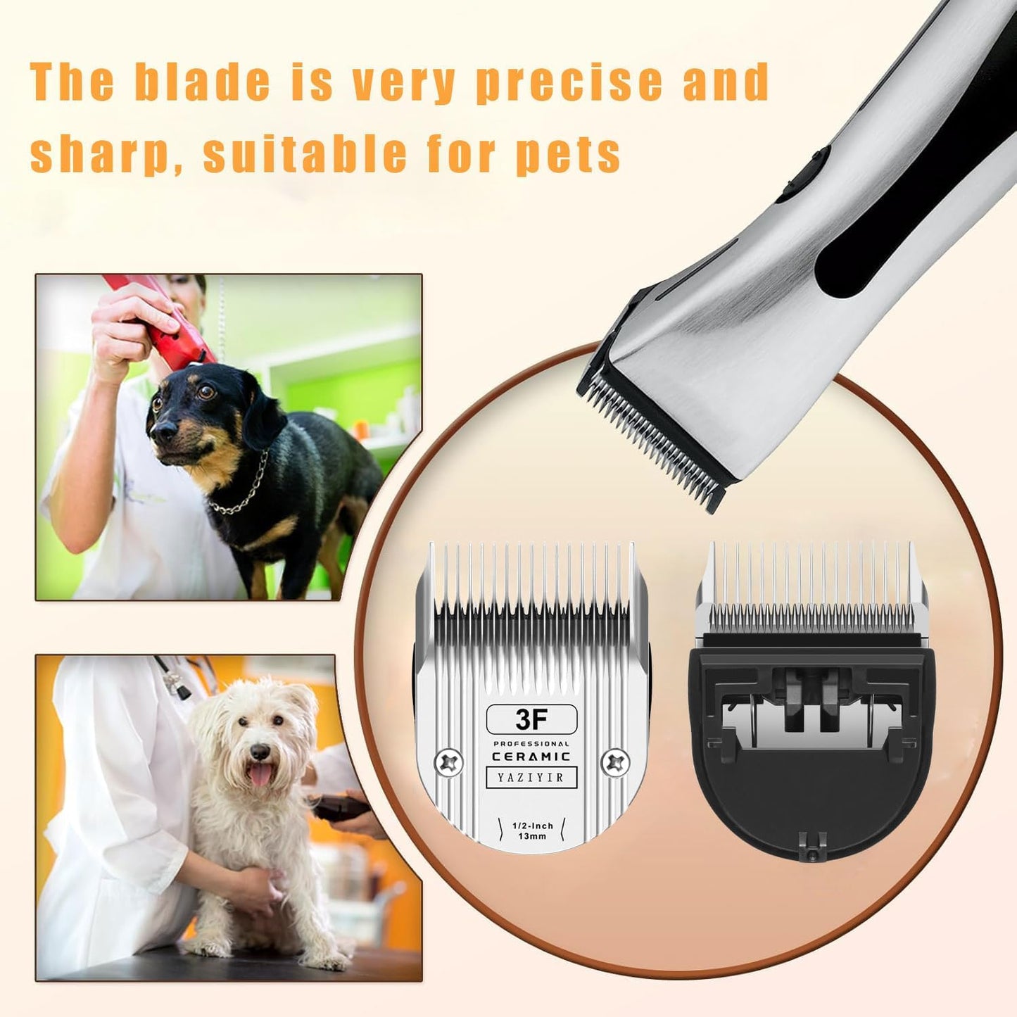 3F Dog Grooming Detachable Ceramic Blade,Compatible with WAHL 5 in 1 Blade for Wahl Arco, Bravura, Chromado, Creativa, Figura, and Motion Clippers. Cut Length 1/2-Inch 13mm