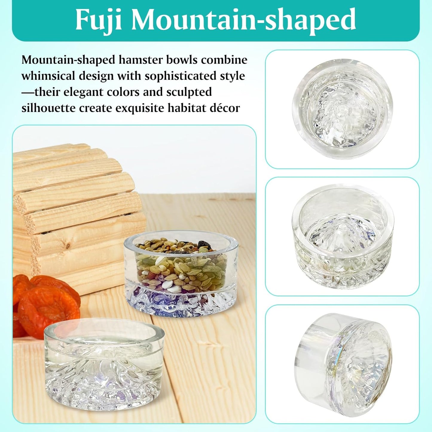 BNOSDM 2Pcs Hamster Food and Water Bowl Mountain Fuji Style Glass Drinking Dwarf Hamster Feeder Anti-Turning Dish for Syrian Hamsters Gerbils Mice Rats or Other Similar-Sized Pets (Colorful)