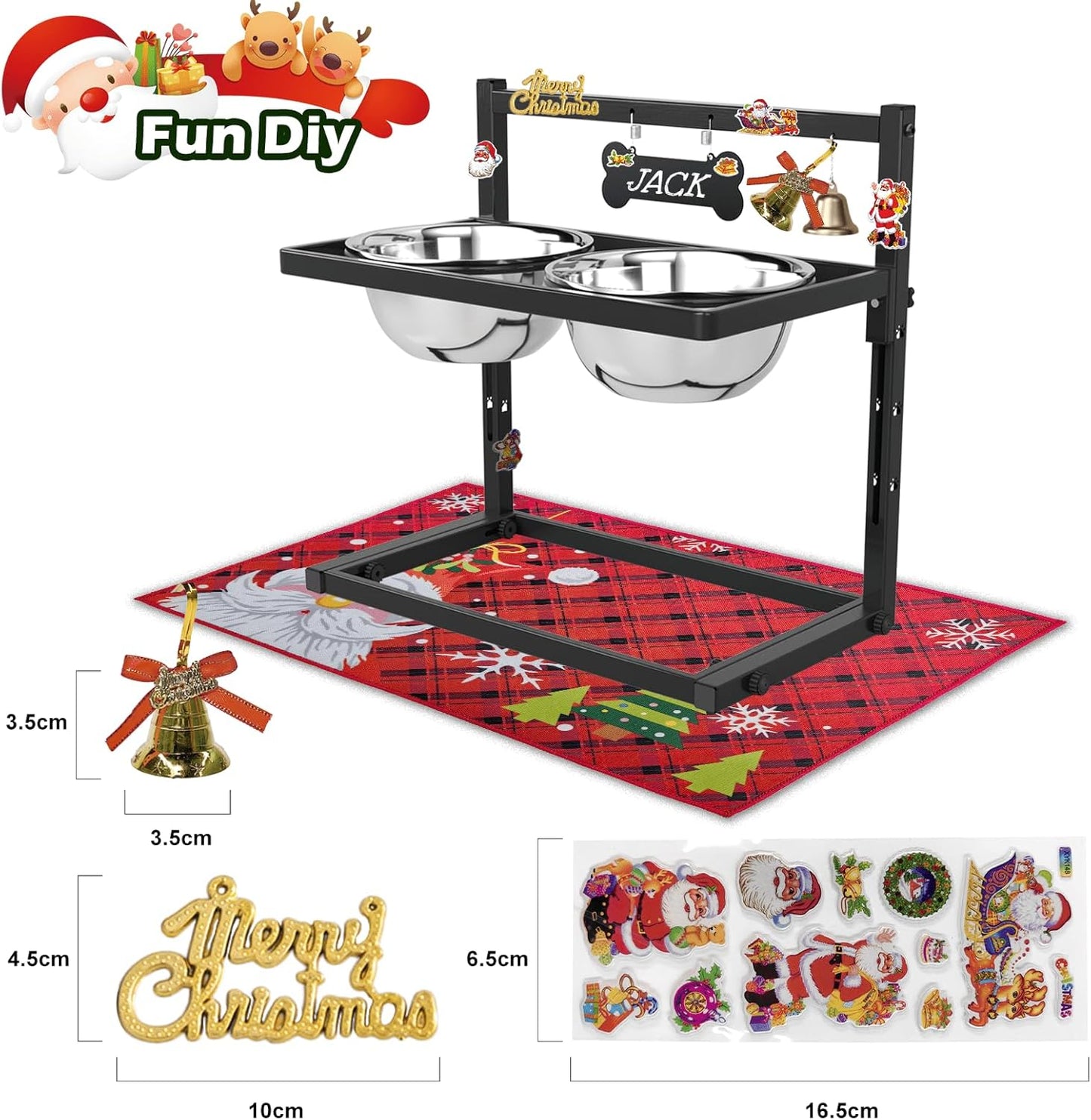 SHAINFUN Christmas Elevated Slow Feeder Dog Bowls with Mat for Large Dogs, Adjustable Height, Tall Raised Dog Food Water Bowl Stand Gift for Dogs