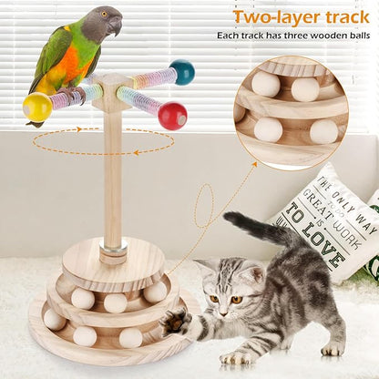 2 in 1 Multi Purpose Bird Stand Perch Toy Kitten Toy Bird cage Accessories 360 ° Interactive Rotating Toy Suitable for Wooden Stands for Parakeets Cockatoos and Birds