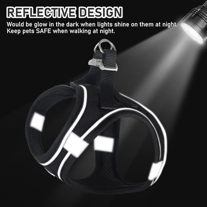 GAMUDA Small Dog Harness Collar and Leash Set, Step in No Chock No Pull Hemp Fabric Soft Mesh Dog Vest Harnesses Reflective for Dogs Puppy and Cats Outdoor Training and Running (Black, S)