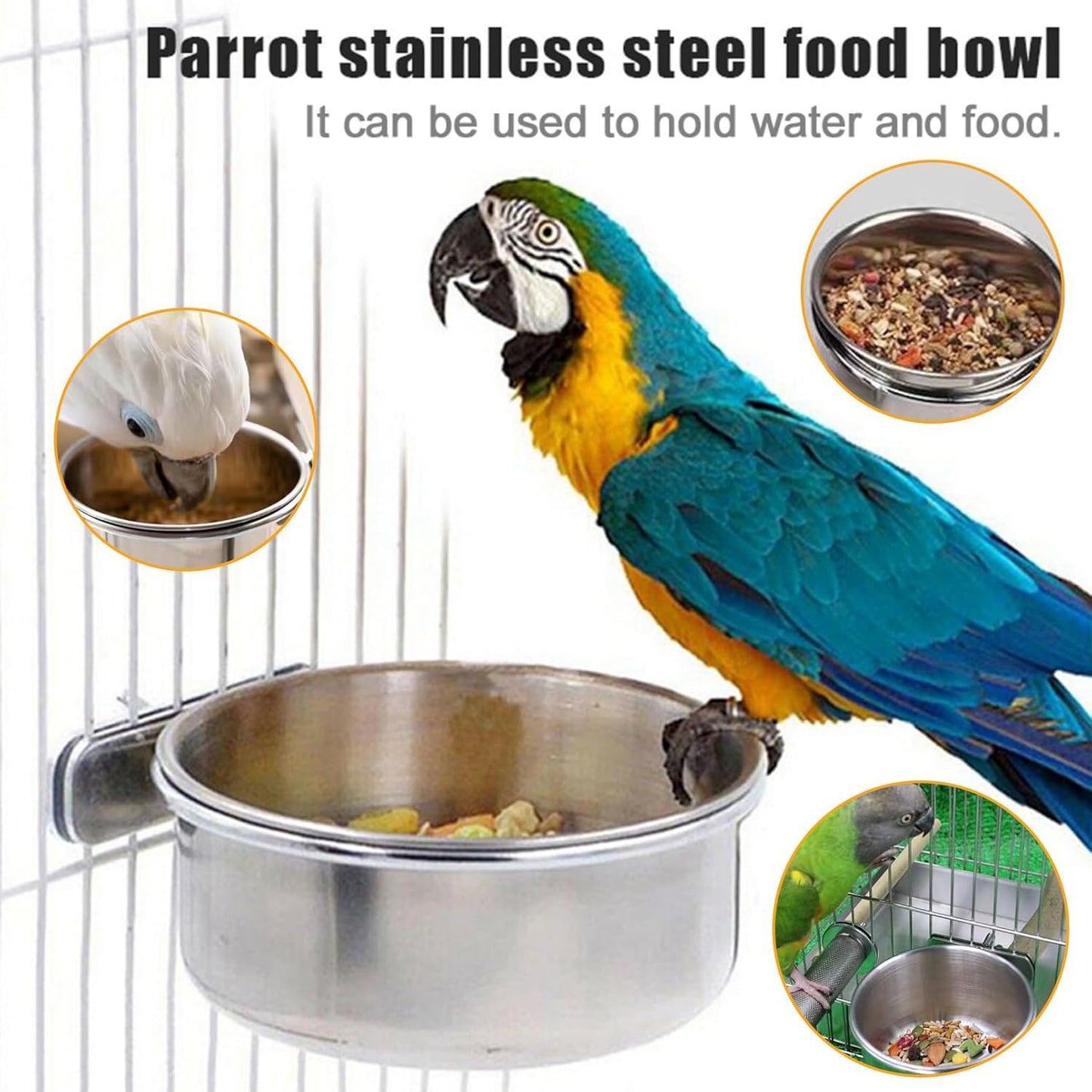 PINVNBY 6 Pieces Stainless Steel Bird Feeding Dish Cups,Parrot Feeder Parakeet Food Water Bowls with Clamp Holder & 6 Pcs Bird Spoon & 6 Pcs Birds Ball Toys for Budgies Macaw Small Animal(S)