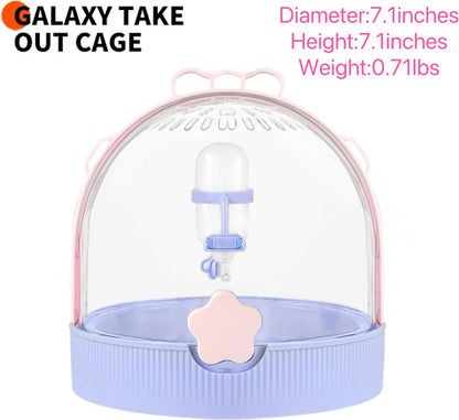 TUTU&LELE Small Animal Carrier, Travel Carry-Out Cage with Warm Plush Pads and Water Bottle can be Carried Both by Hand and Crossbody, Suitable for Dwarf Hamsters, Mice, Hamsters (Pink)