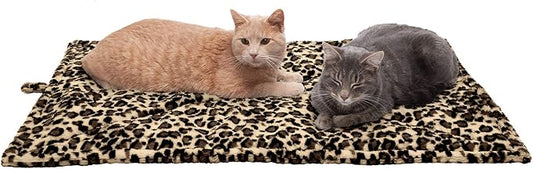Furhaven ThermaNAP Self-Warming Cat Bed for Indoor Cats & Large/Medium Dogs, Washable & Reflects Body Heat - Quilted Faux Fur Reflective Bed Mat - Leopard, Large