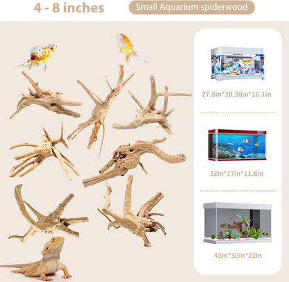 WDEFUN Natural Spiderwood for Aquarium Decor 7-Piece 4''-8'' Long Natural Driftwood Branches for Fish Tank Decorations