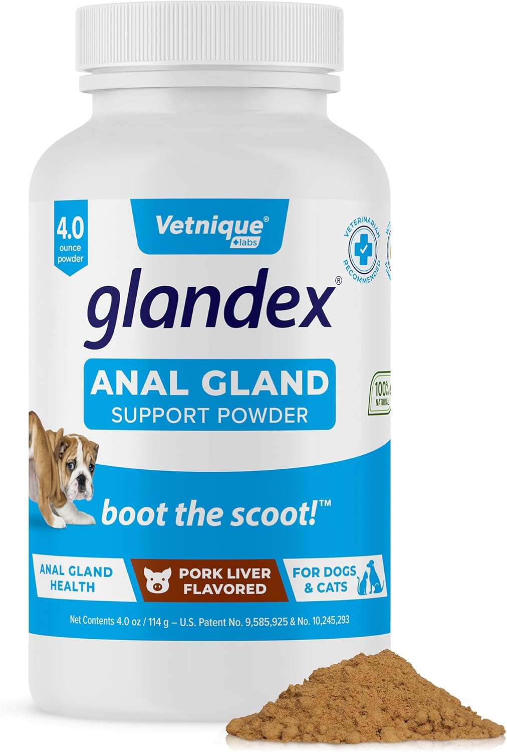Vetnique Labs Glandex Dog Fiber Supplement Powder for Anal Glands with Pumpkin, Digestive Enzymes & Dog Probiotics for Digestive Health - Vet Recommended - Boot The Scoot (Pork Liver, 4.0oz Powder)