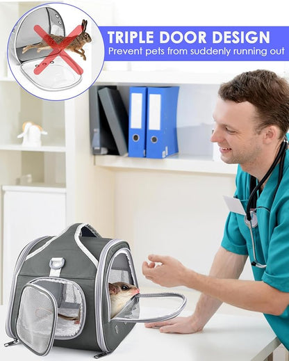 Bissap Bearded Dragon Travel Carrier, Portable Guinea Pig Carrier Bag Tortoise Carrier Pouch for Bunny Hamster Chinchilla Hedgehog Lizard Bird Outgoing Reptile Travel Carrying Case - Grey