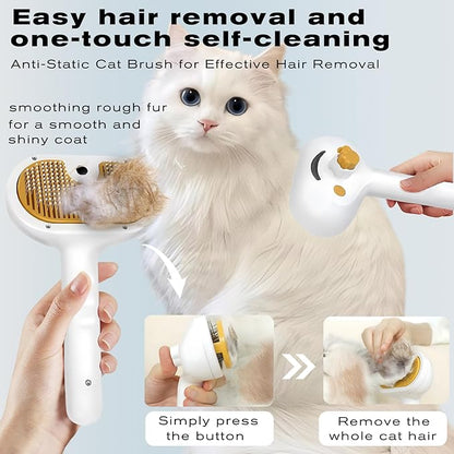Pet Steam Brush for Dog & Cat – 3-in-1 Spray Hair Removal Comb – Steam for Shedding & Grooming – Water Brush for Long & Short Haired Pets – Spritz Defur Comb – Includes Waterless Shampoo