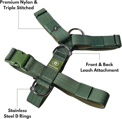 Spark Paws No Pull Dog Harness for Large Dogs, Heavy Duty Dog Harness for Big Strong Breeds, Adjustable, Y Shaped Padded Halter Design with Front Clip - Solid Green – L