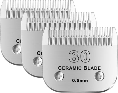30# Detachable Pet Dog Grooming Clipper Ceramic Blade,Compatible with Andis Size 30 Cut Length 1/50"(1.5mm),Compatible with andis/wahl/Oster Dog Clippers 3PCS