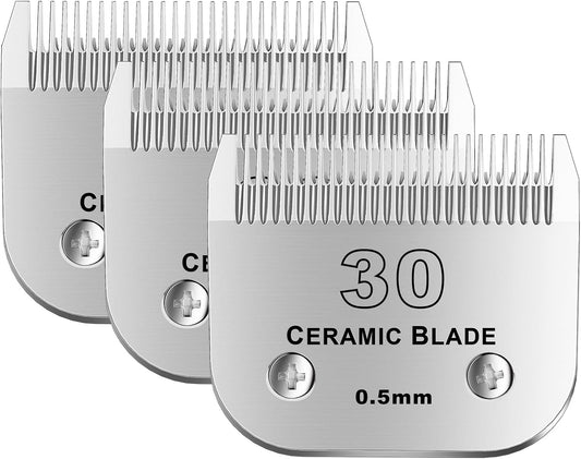 30# Detachable Pet Dog Grooming Clipper Ceramic Blade,Compatible with Andis Size 30 Cut Length 1/50"(1.5mm),Compatible with andis/wahl/Oster Dog Clippers 3PCS