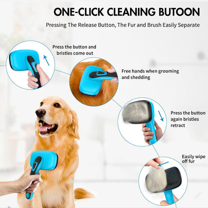 Dog Self Cleaning Slicker Brush for Shedding, Ideal for Short Long Haired Dogs, Including Cat. Removes Loose Fur, Undercoat, Mats, Tangled Hair. Suit for Large Medium Small Animal. Blue