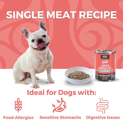 KOHA Limited Ingredient Diet Salmon Entrée for Dogs - Dog Food Toppers for Picky Eaters - Sensitive Stomach Canned Dog Food - Pate Dog - 13 oz Pack of 12