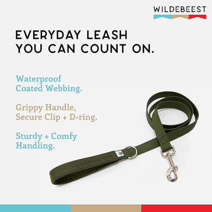 Wildebeest Funston Waterproof Dog Leash - Heavy Duty 4ft Long Leash for Small, Medium and Large Dogs - 1000D Nylon, Scratch & Stink-Resistant & Pill-Free - Nylon Wrap Handle (3/4" Wide, 4 ft Length)