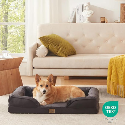 Bedfolks Orthopedic Dog Bed, Waterproof Dog Sofa Bed for Large Dogs, Egg Foam Pet Couch Bed with Removable Washable Cover and Nonslip Bottom, Black
