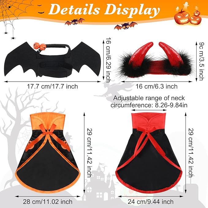 5 Pcs Cat Halloween Vampire Costume Halloween Pet Costume Clothes Set Cat Vampire Cloak Devil Witch Hat Bat Wings Wizard Clothes for Puppy Cosplay Dress up Accessories