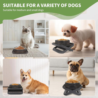 Raised Dog Bowls for Small & Medium Dogs, Adjustable Elevated Stainless Steel Food or Water Bowl, No Spill Non-Slip Dog Feeder Stand for Pets