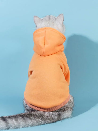 QWINEE Basic Dog Hoodie Sweatshirt Puppy Sweater Warm Cat Costumes Pet Clothes for Chihuahua Puppy Kitten Small Medium Dogs Orange X-Large