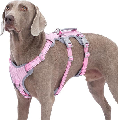 Huntboo Escape Proof Dog Harness, No Pull Reflective Harness with Lift Handle, Adjustable Pet Vest with Front and Back Leash Clips for Small Medium Large Dogs Walking Hiking Training (Pink,XL)