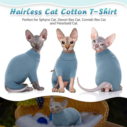 ROZKITCH Sphynx Cat Shirt, Breathable Soft Jumpers for Hairless Cats Only, Coat with Four Legs, Warm Sweater T-Shirt Pajamas Jumpsuit Vest Cornish Rex, Devon Rex, Peterbald Blue L