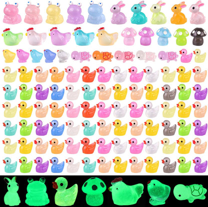 110PCS Mini Resin Animals Tiny Cute Figurines Glow in Dark, Miniature Figures to Hide, Little Animal Toys Small Accessories for Topper Desk Garden Dollhouse Landscape Aquarium Ornaments Crafts & Decor
