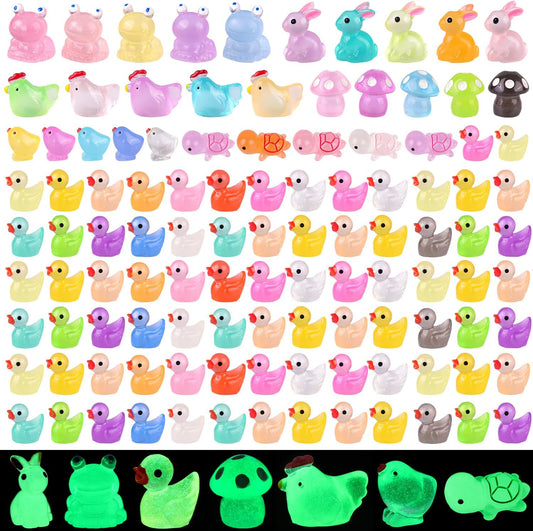 110PCS Mini Resin Animals Tiny Cute Figurines Glow in Dark, Miniature Figures to Hide, Little Animal Toys Small Accessories for Topper Desk Garden Dollhouse Landscape Aquarium Ornaments Crafts & Decor