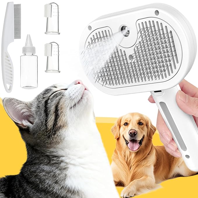 Cat Steam Brush, Pet Steam Brush for Dog & Cat, 3 in 1 Anti-Static Self Cleaning Spray Comb for Cats Dogs Small Animals Long Short Haired