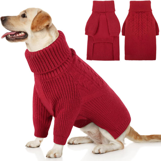 Queenmore XXL Dog Sweater, Dog Sweaters for Large Dogs Girl or Boy, Dog Christmas Sweaters XXL, Winter Big Dog Sweatshirt Knitwear, Pet Chunky Warm Coat for Small Medium Size Dogs, Red XXL
