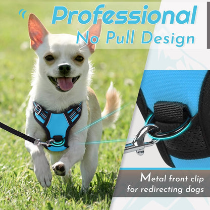 Eagloo Small Dog Harness No Pull, Service Vest with Reflective Strips and Control Handle, Adjustable and Comfortable for Walking, No Choke Pet Harness with 2 Metal Rings, Sky Blue, XS