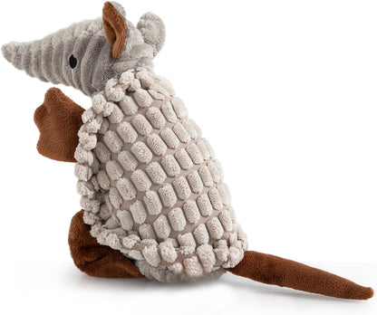 Hollypet Plush Dog Squeaky Toy Stuffed Armadillo Animal Pet Puppy Chew Toys with Clean Teeth for Small Medium Large All Breed Sizes Dogs, Light Gray, 8 in