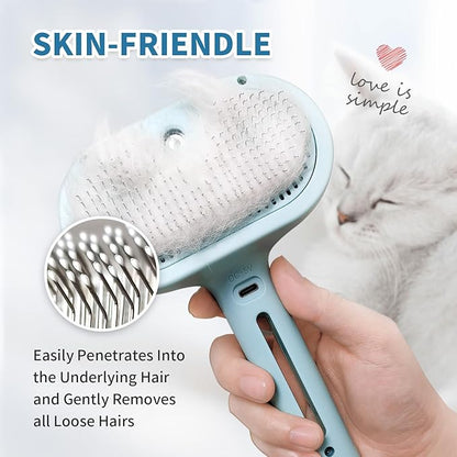 Cat Steam Brush for Shedding, 3 In 1 Self Cleaning Steamy Pet Brush Anti Static Flying Hair Spray Cat Comb for Long and Short Hair Pets Grooming Remove Loose Haired Reduce Shedding (Blue)