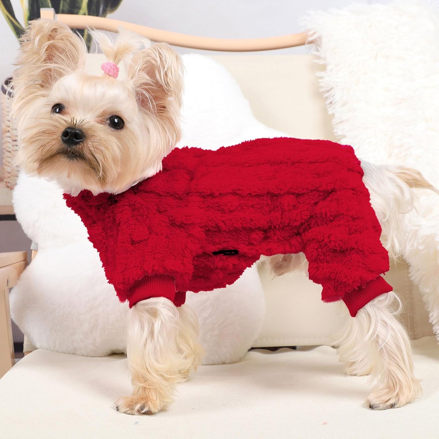 Dog Sweater for Small Dogs, XXS Dog Sweaters Turtleneck Doggie Pajamas Jumpsuits, Small Doggy Clothes Girl Boy, Cold Weather Puppy Onesie Outfits Yorkie Chihuahua Apparel,Red, S